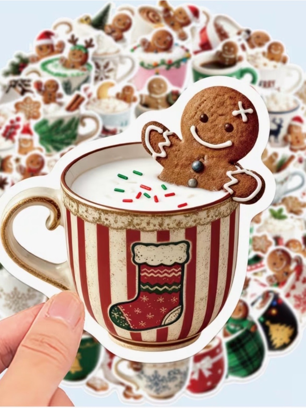 50 Holiday Gingerbread Cookies in Mugs Stickers Christmas Cocoa Coffee Baking - Picture 16 of 16